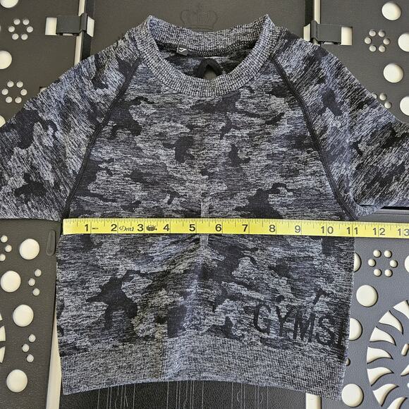 Gymshark Black Gray Camo Long Sleeve Athletic Performance Crop Top | Women's XS - Picture 6 of 15